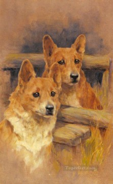Dos animales Corgies Arthur Wardle perro Pinturas al óleo